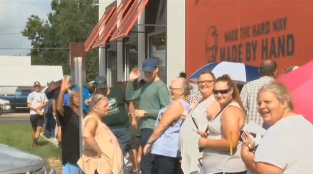 Line outside of the new KFC August 21, 2018, in Jennings, Louisiana. (Photo courtesy of KPLC)